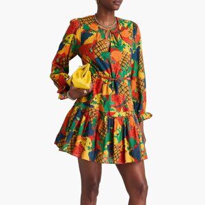 FARM RIO Printed Swiss-dot cotton mini dress, Size L, New with Tag